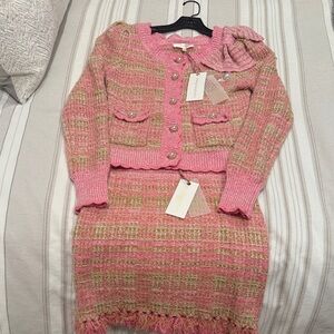 LoveShackFancy Pink, Cream & Gold Skirt Set